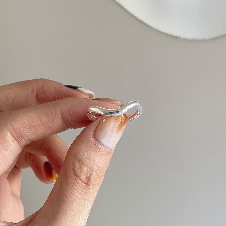 Women's 925 Sterling Silver Irregular Twisted Wave Line Ring