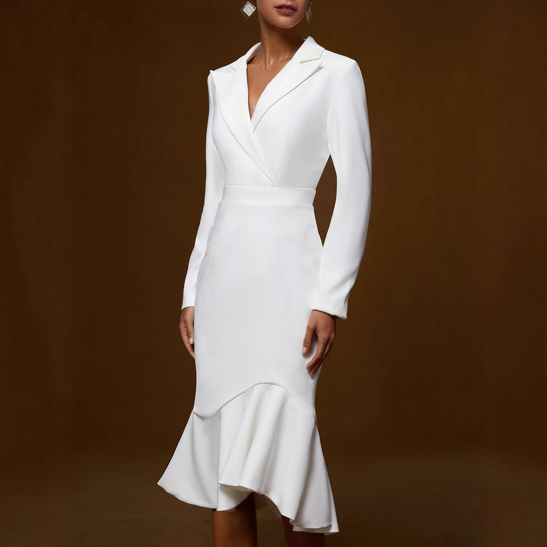 Solid Color Fashion Suit Collar Stitching Elegant Slim Fishtail Dress For Women