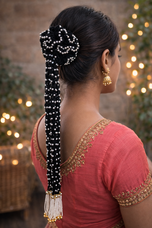 Handmade Pearl Paranda – Traditional Punjabi Hair Accessory for Women