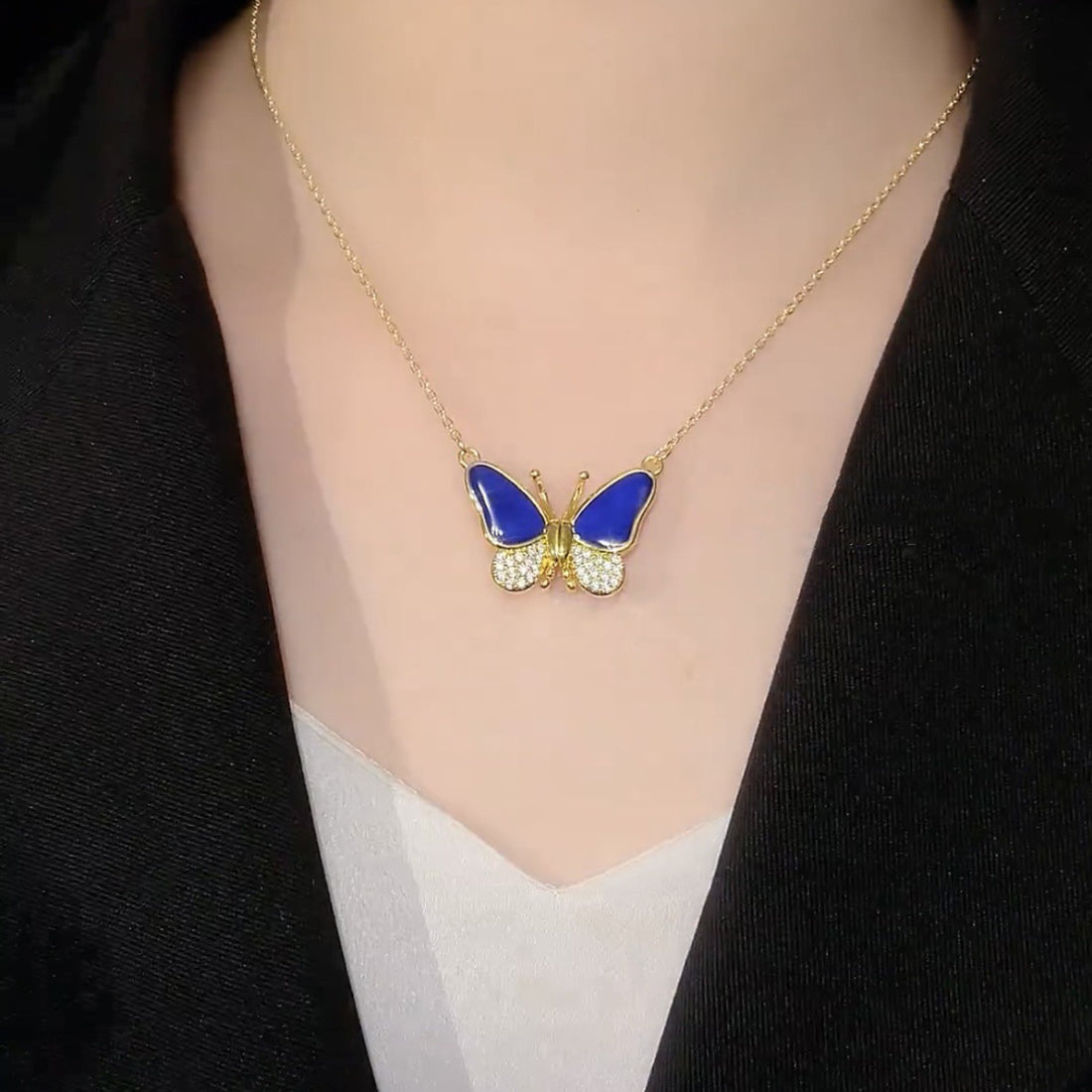Gold Dripping Oil Variable Temperature Magnetic Butterfly Necklace Women's Zircon Exquisite Clavicle Chain