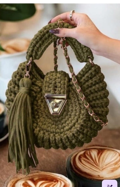 Luxury Handmade Crochet Handbag for Women – Stylish Maroon Knit Shoulder & Crossbody Bag