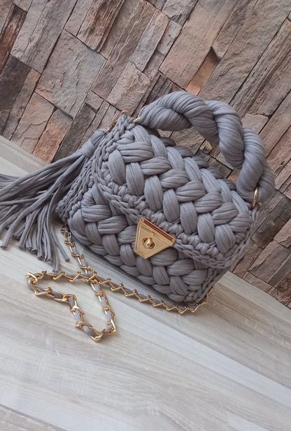 Luxury Handmade Crochet Handbag for Women | Emerald Green Designer Sling Bag with Golden Chain