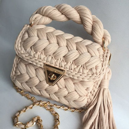 Luxury Handmade Crochet Handbag for Women | Emerald Green Designer Sling Bag with Golden Chain