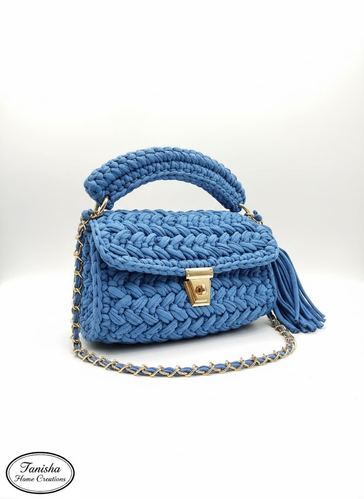 Luxury Handmade Crochet Handbag for Women | Emerald Green Designer Sling Bag with Golden Chain