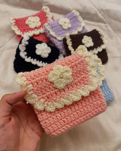 Handcrafted Crochet Flower Pouch | Cute Boho Sling & Utility Mini Bag