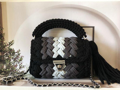 Luxury Handmade Crochet Mini Bag – Mint Green & White Designer Handbag