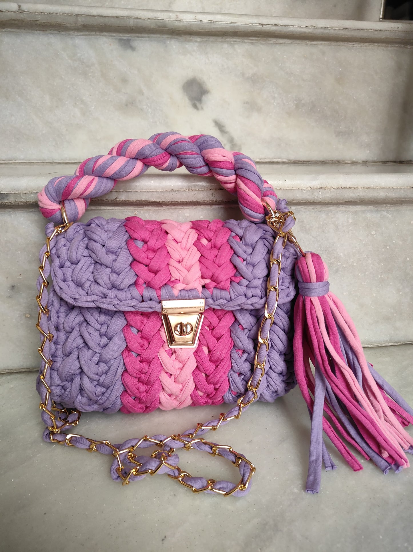 Luxury Handmade Crochet Mini Bag – Mint Green & White Designer Handbag