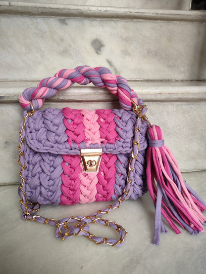Luxury Handmade Crochet Mini Bag – Mint Green & White Designer Handbag