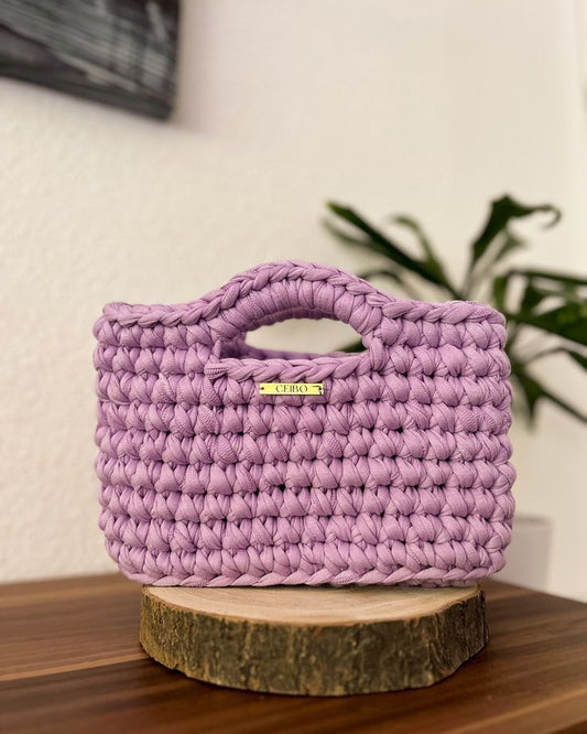 Handmade Lavender Crochet Handbag | Elegant Mini Tote Bag for Women