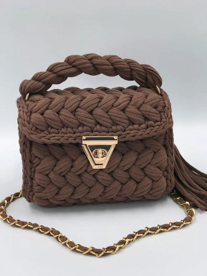 Luxury Handmade Crochet Handbag for Women | Emerald Green Designer Sling Bag with Golden Chain