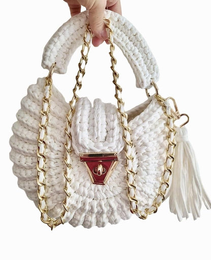 Luxury Handmade Crochet Handbag for Women – Stylish Maroon Knit Shoulder & Crossbody Bag