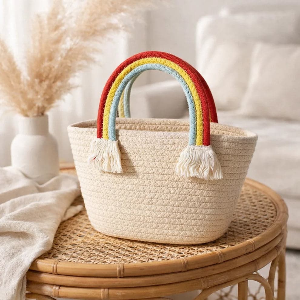 Handmade Rainbow Crochet Tote Bag | Stylish Multicolor Shoulder Bag