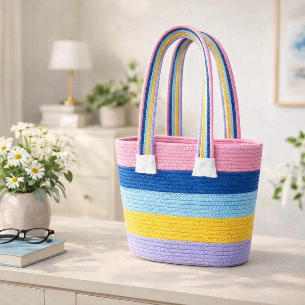 Handmade Rainbow Crochet Tote Bag | Stylish Multicolor Shoulder Bag